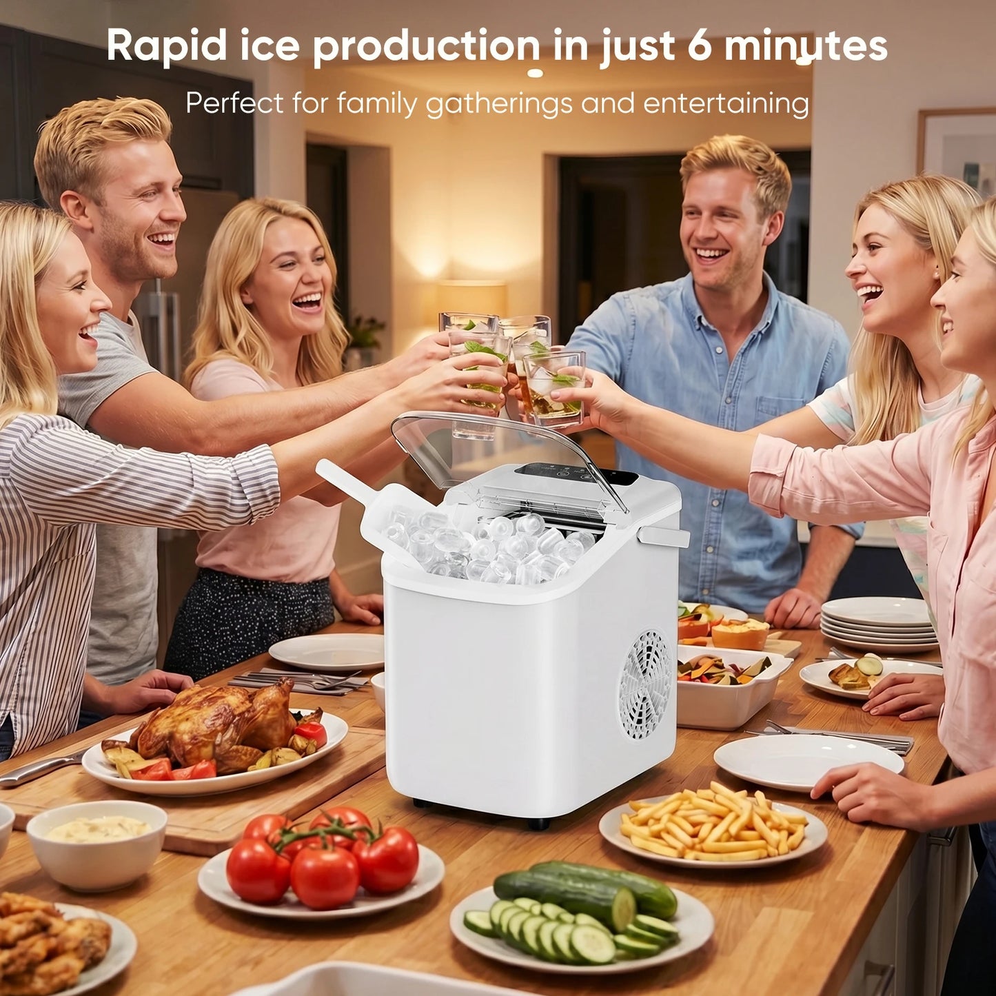 JHK Portable Countertop Ice Maker With Scoop Basket