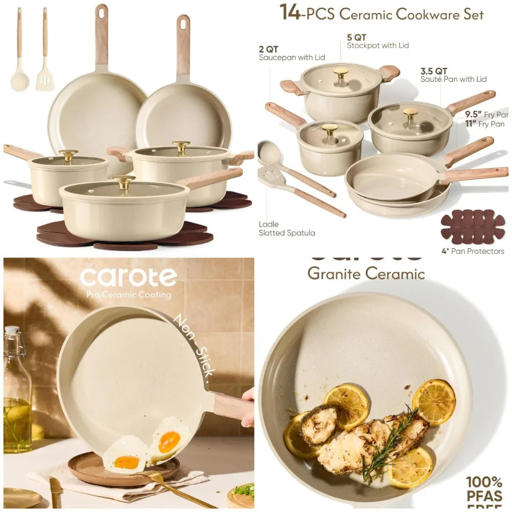 Nuanyao Ceramic Nonstick Cookware Set Non Toxic Kitchen Essential