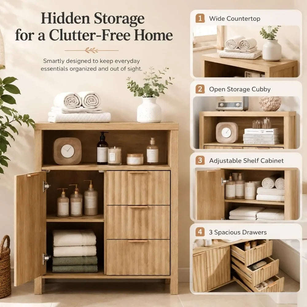 Bathroom Storage Cabinet With Fluted Doors And Adjustable Shelves