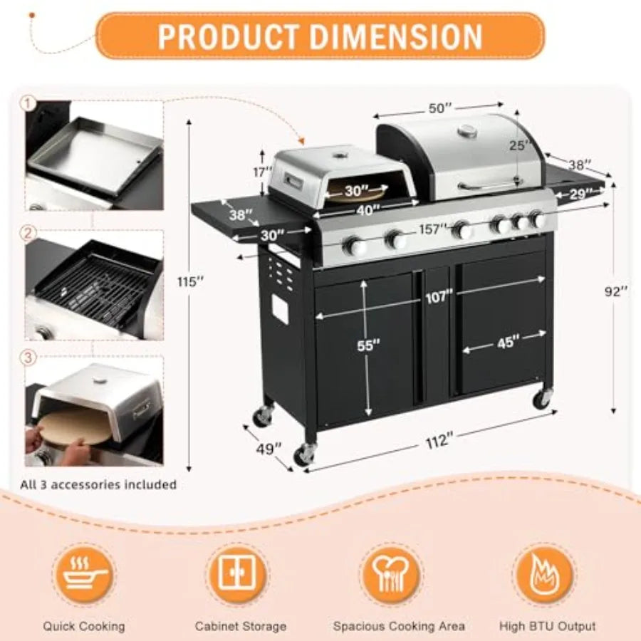 3 In 1 Gas Grill Combo With Pizza Oven