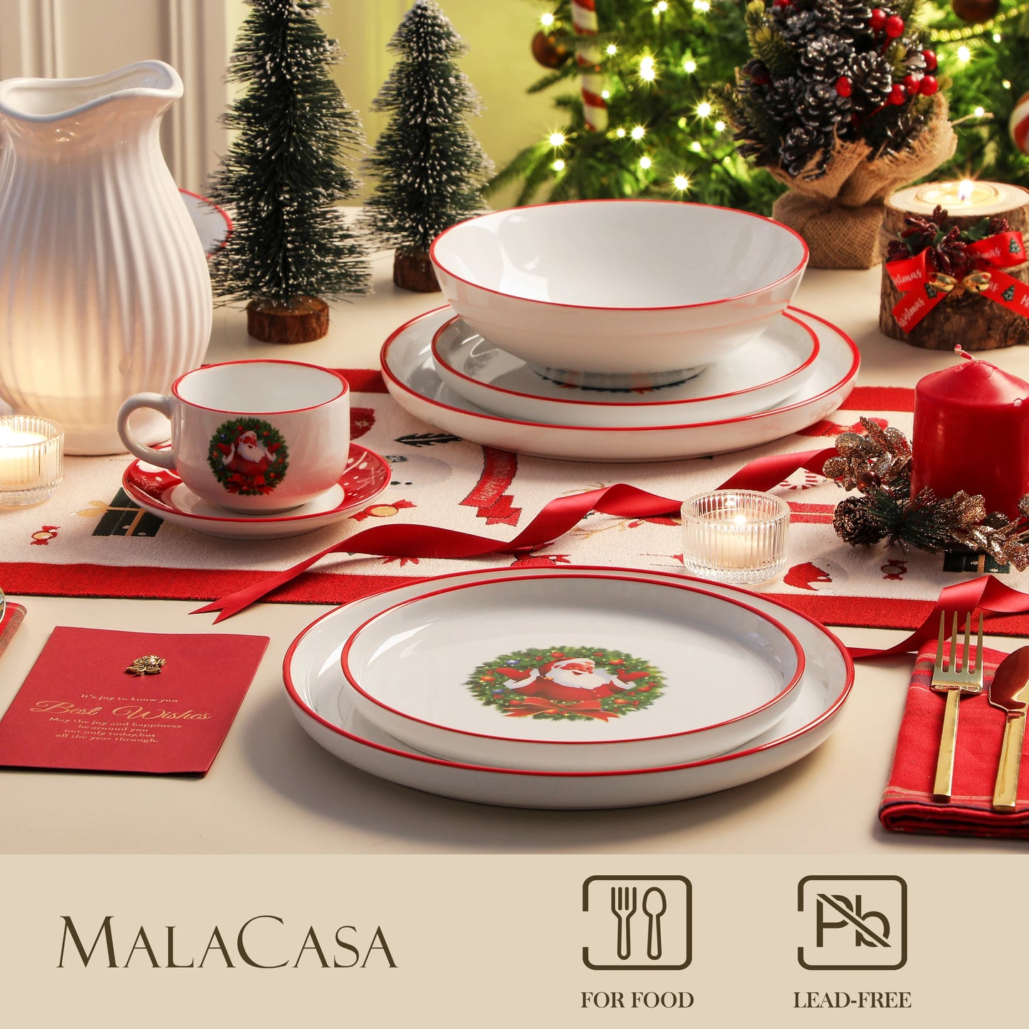 MALACASA Christmas Dinnerware Set Ceramic Plates And Mugs