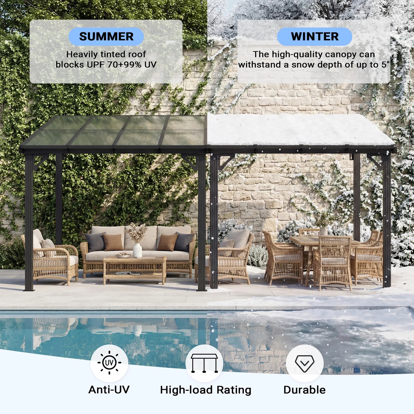 Polar Aurora Wall-Mounted Gazebo With Aluminum Frame And Polycarbonate Roof