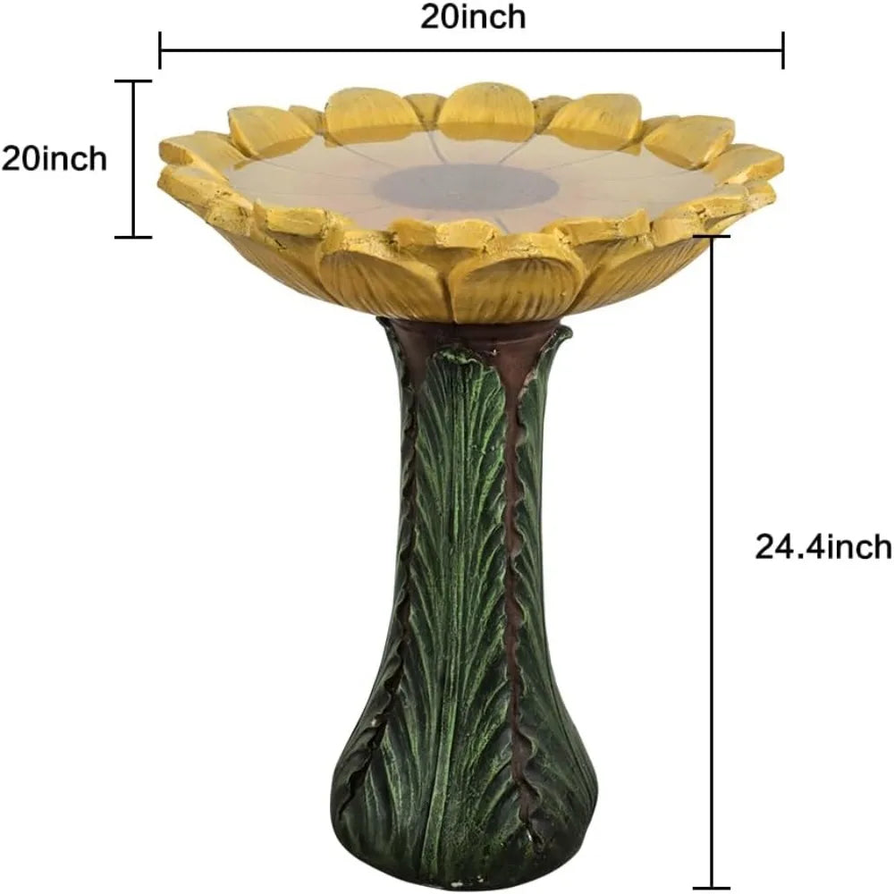Concrete Outdoor Bird Bath With Sunflower Bowl And Leaf Pedestal