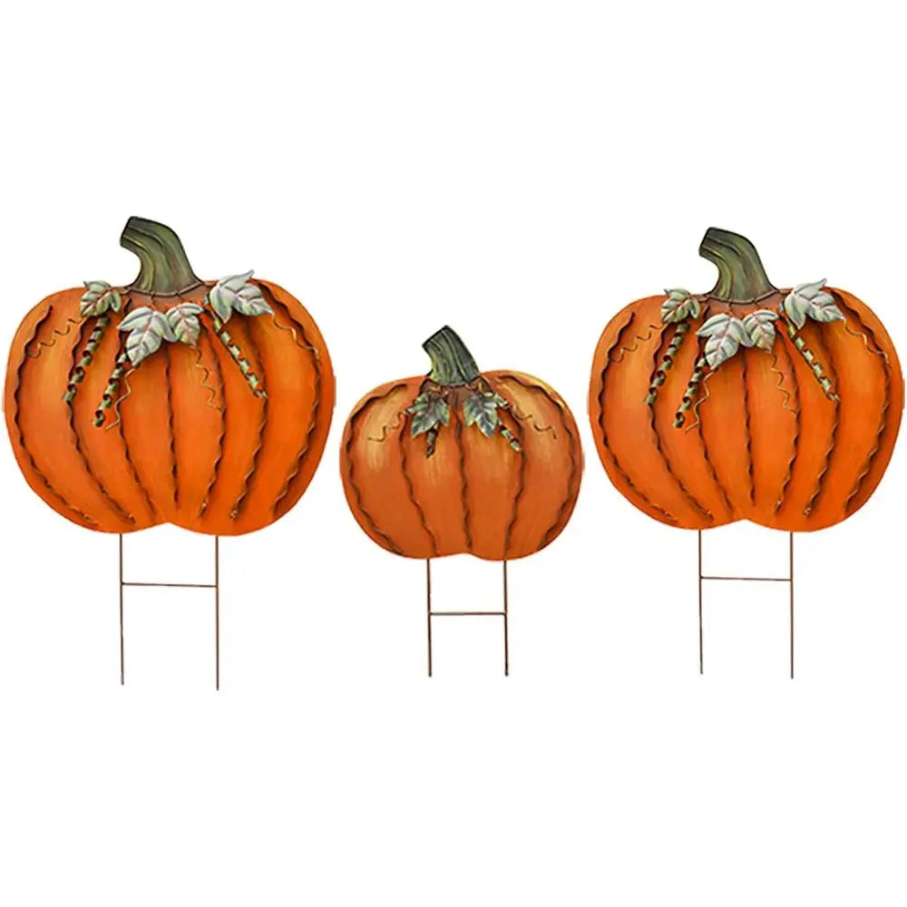 UKMJ Metal Pumpkin Garden Stakes Set For Autumn Halloween Decor