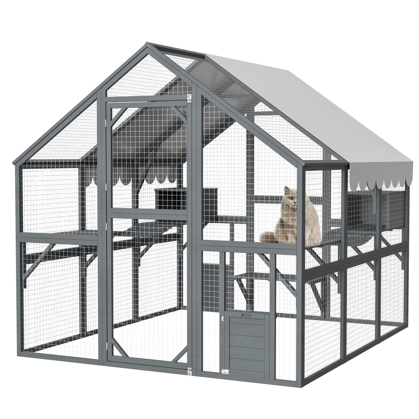 Outdoor Wooden Cat House With Walk In Cat Enclosure Doors Roof