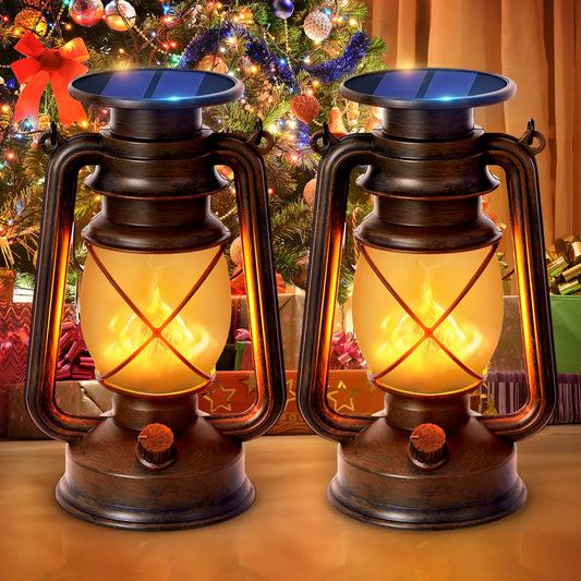 KPSTEK Vintage Solar Flickering Flame LED Hanging Lanterns