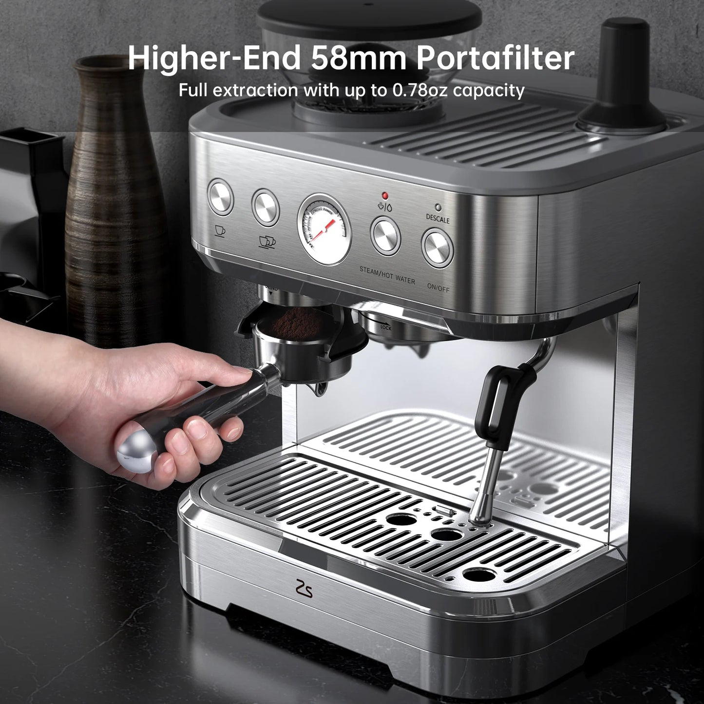 Acekool Espresso Machine With Grinder Stainless Steel Milk Frother