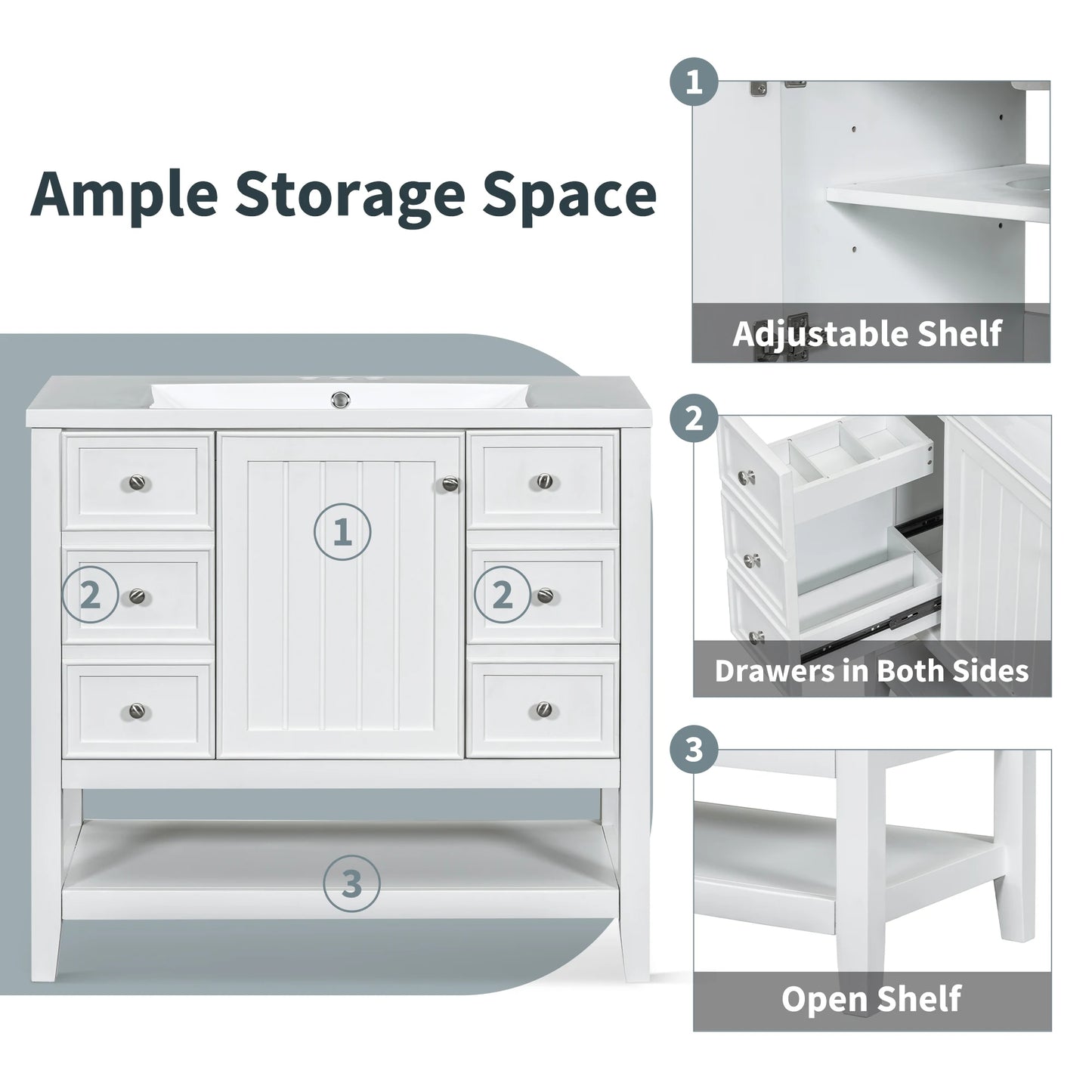 Sh.Kl Free Standing Bathroom Vanity With Sink And 3 Drawers