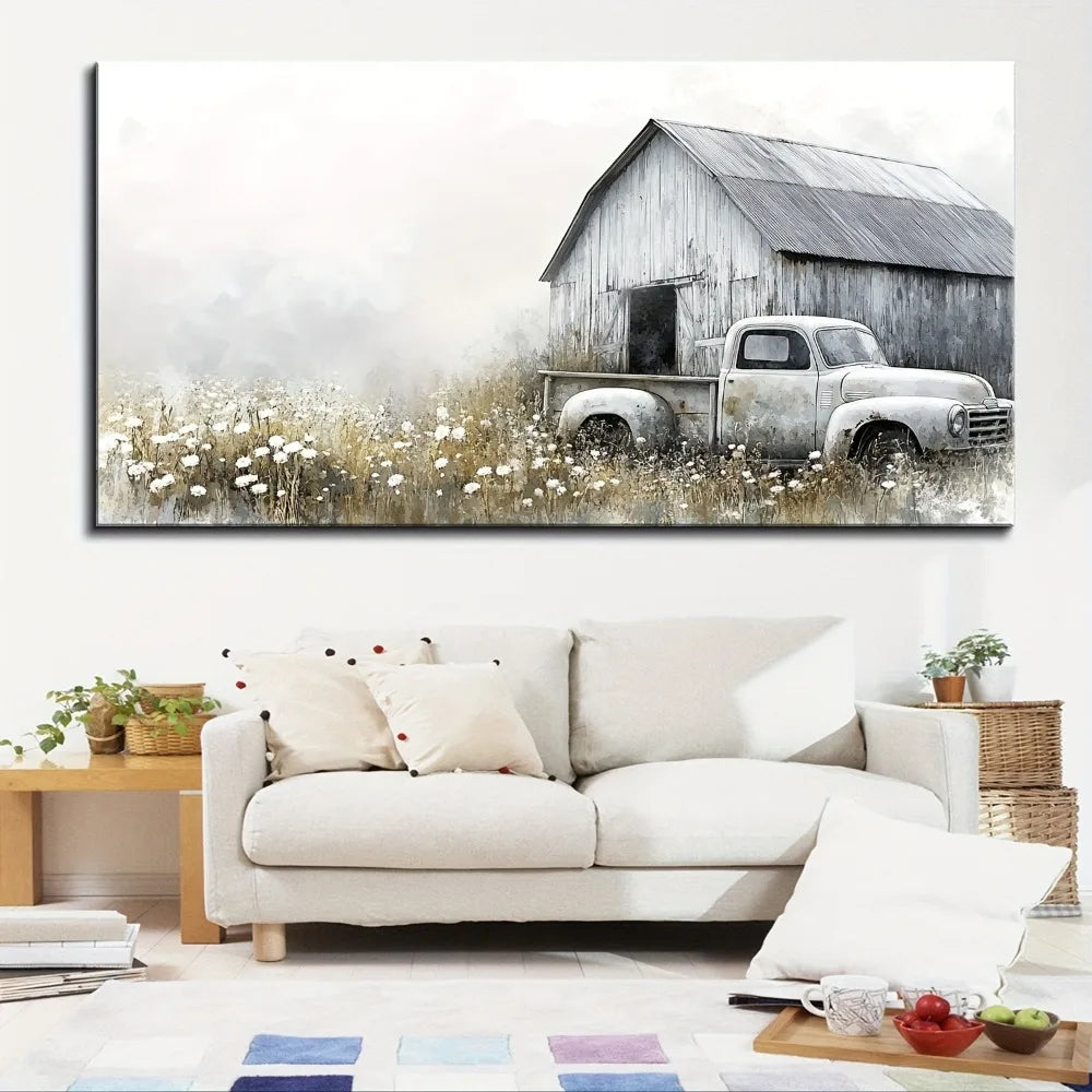 Farmhouse Truck Canvas Art In Pine Wood Frame Antique Country