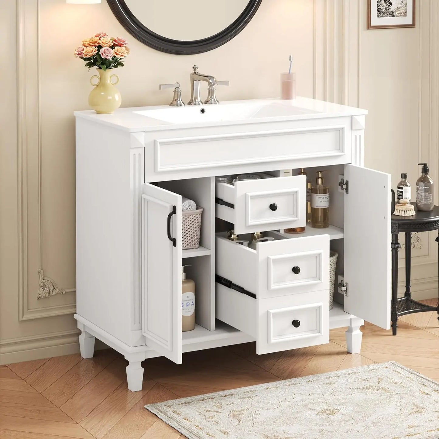 Bathroom Vanity Cabinet Freestanding Integrated Sink With Two Doors Drawers