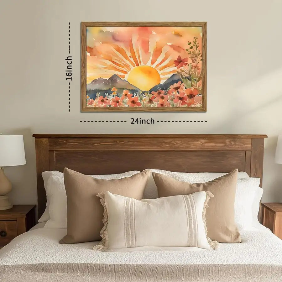 Sunset Boho Wall Art Abstract Floral Canvas For Living Room