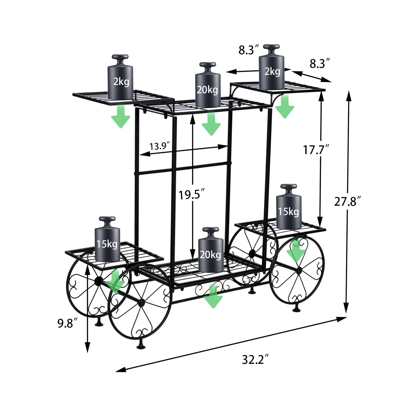 Wisfor Six Tier Metal Garden Cart Plant Pot Display Rack