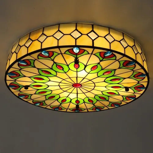 Retro Tiffany Style Stained Glass Flush Mount Lamp