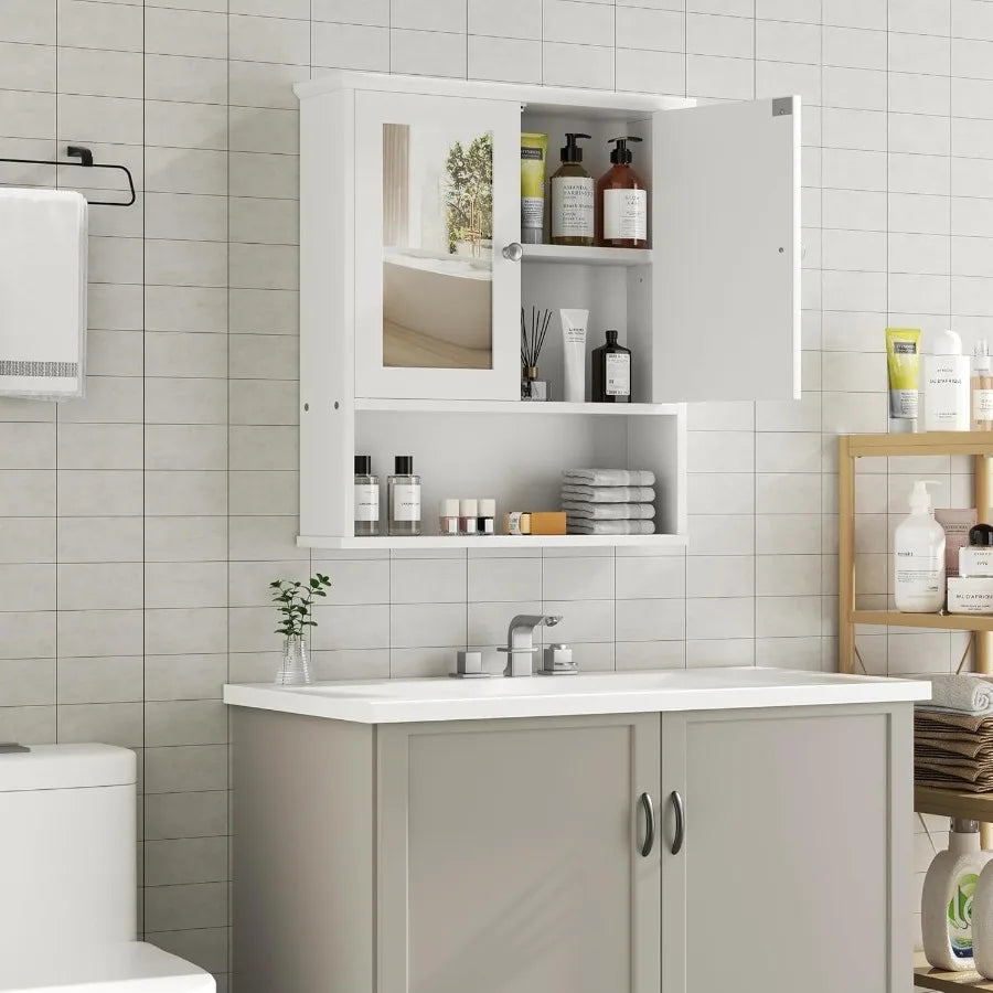 XIUWO Wall Mount Medicine Cabinet With Mirror And Shelves