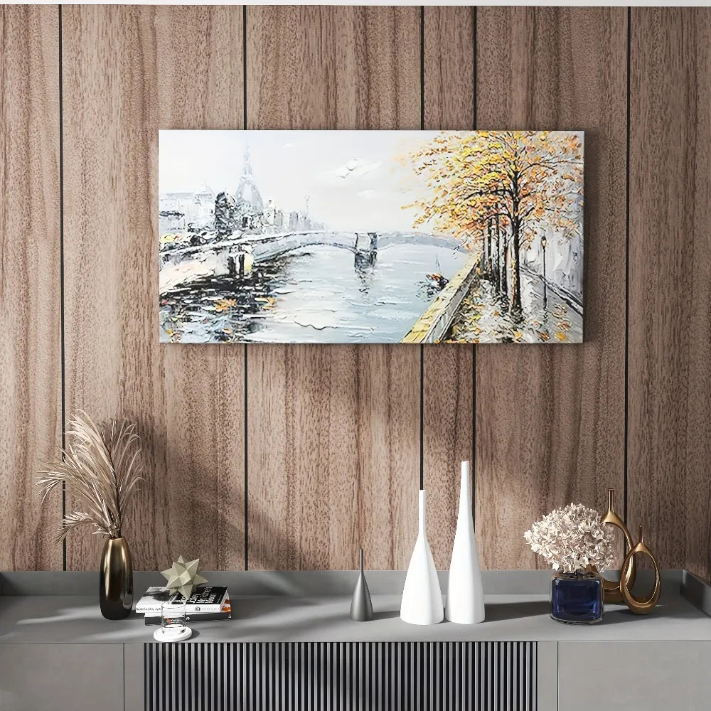 Serene Landscape Abstract Canvas Wall Art With Pine Frame