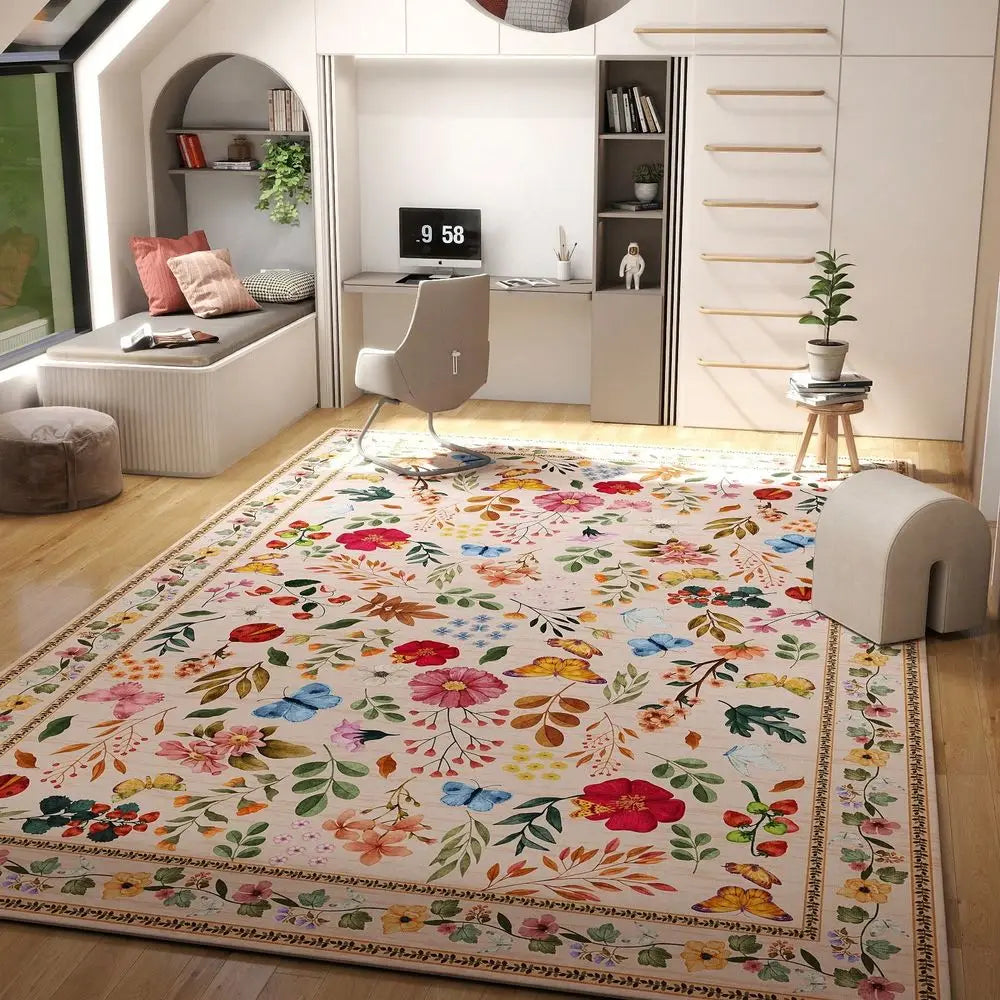 Floral Butterfly Area Rug Washable Non Slip Living Room Bedroom