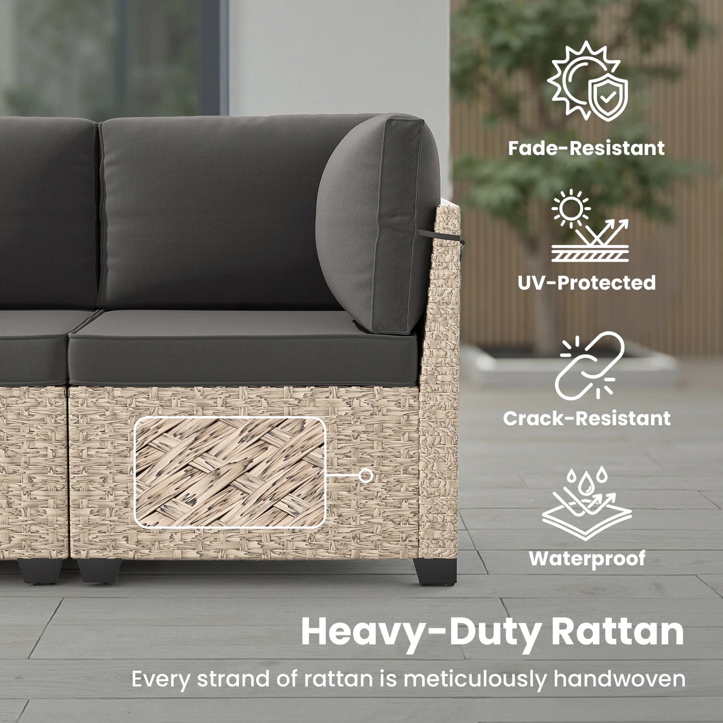 Outdoor Rattan 7-Piece Patio Furniture Set With Tempered Glass Table