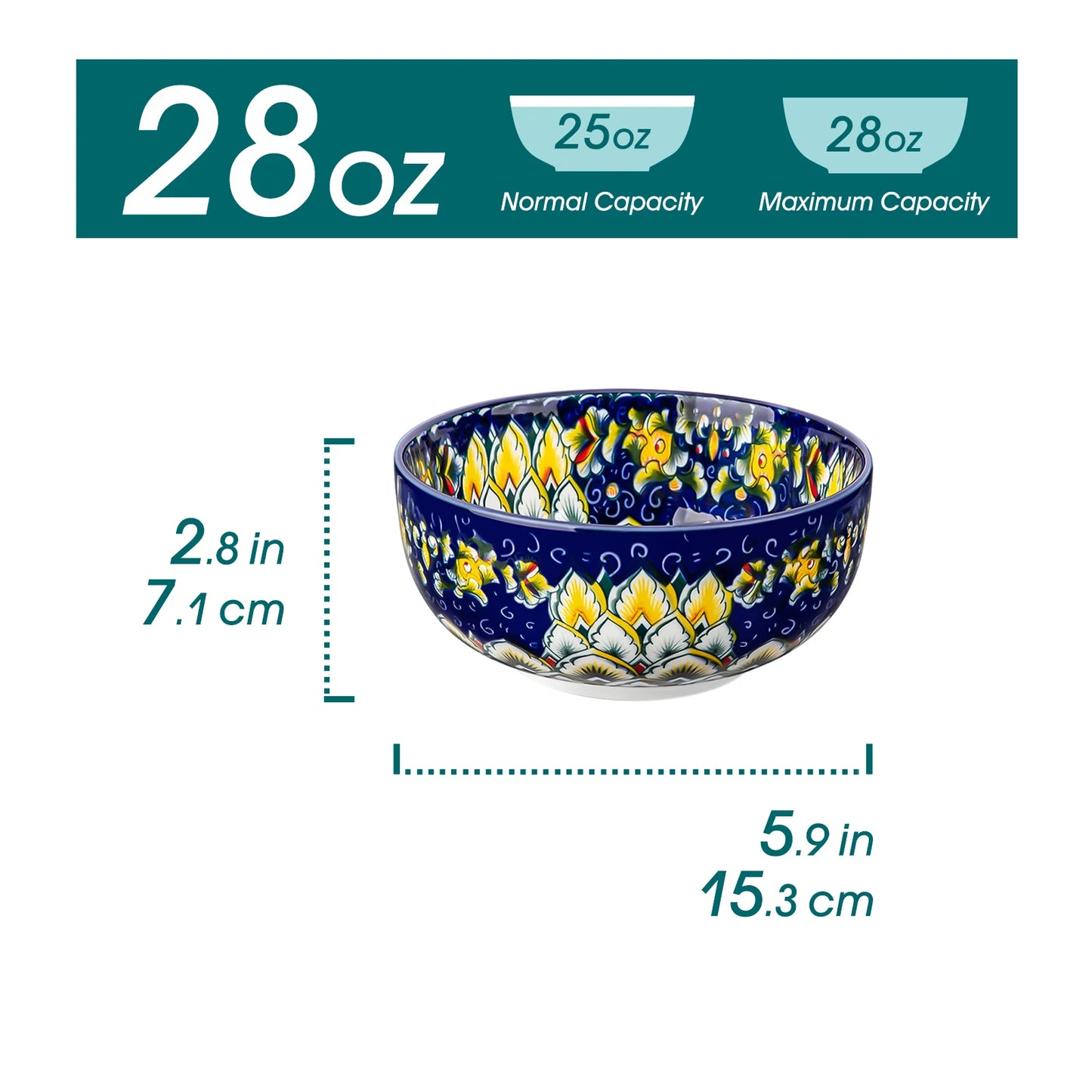 Malacasa Bohemian Style Ceramic Cereal Bowls Set Dinnerware