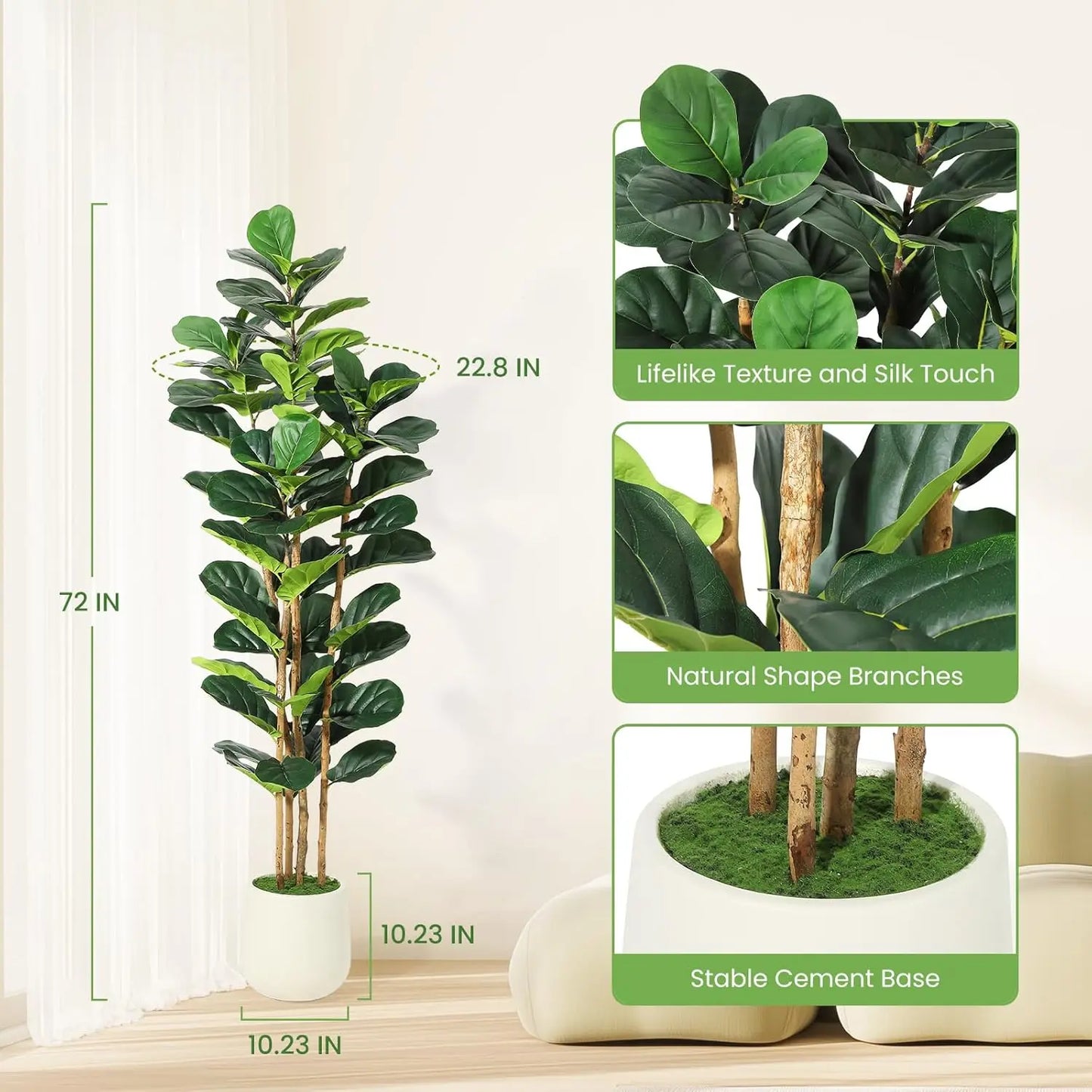 HiMISSCN Artificial Fiddle Leaf Fig Tree With Pot For Home Decor