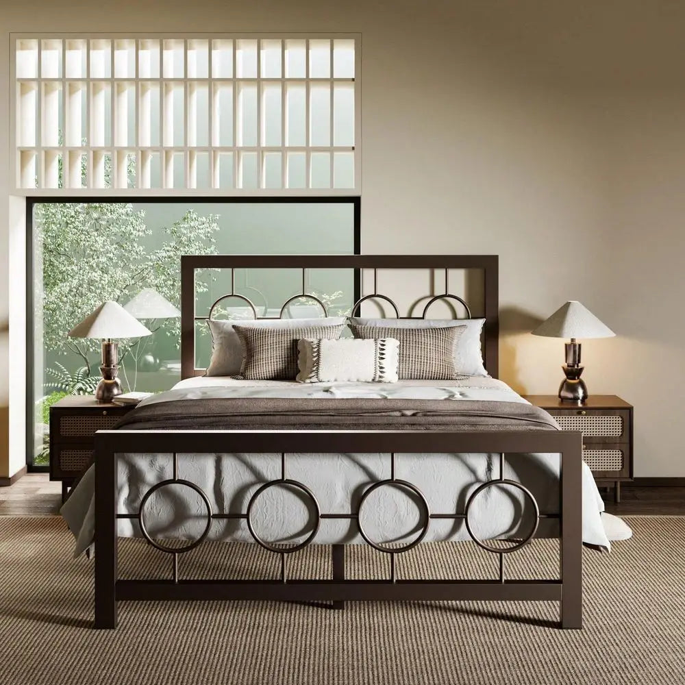 XMSJ Metal Platform Bed Frame With No Box Spring Headboard