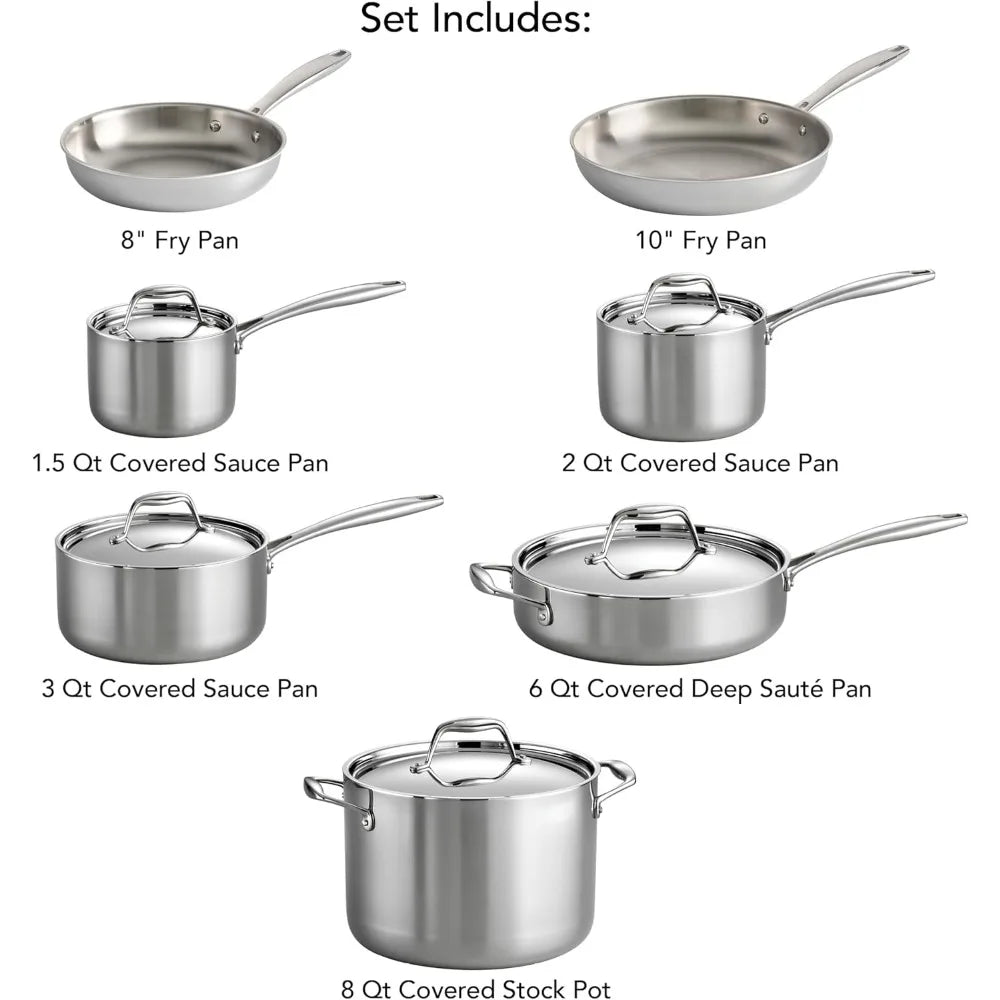 DAFIFY Signature Tri-Ply Stainless Steel 12-Piece Cookware Set With Lids