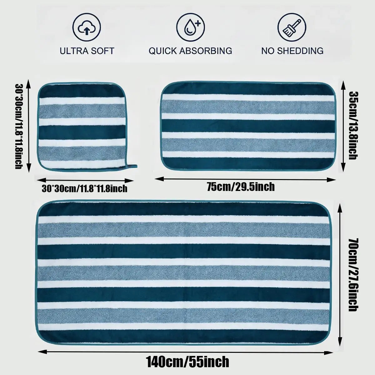 Luxury Bath Towel Set Quick Dry Highly Absorbent Plush Polyester