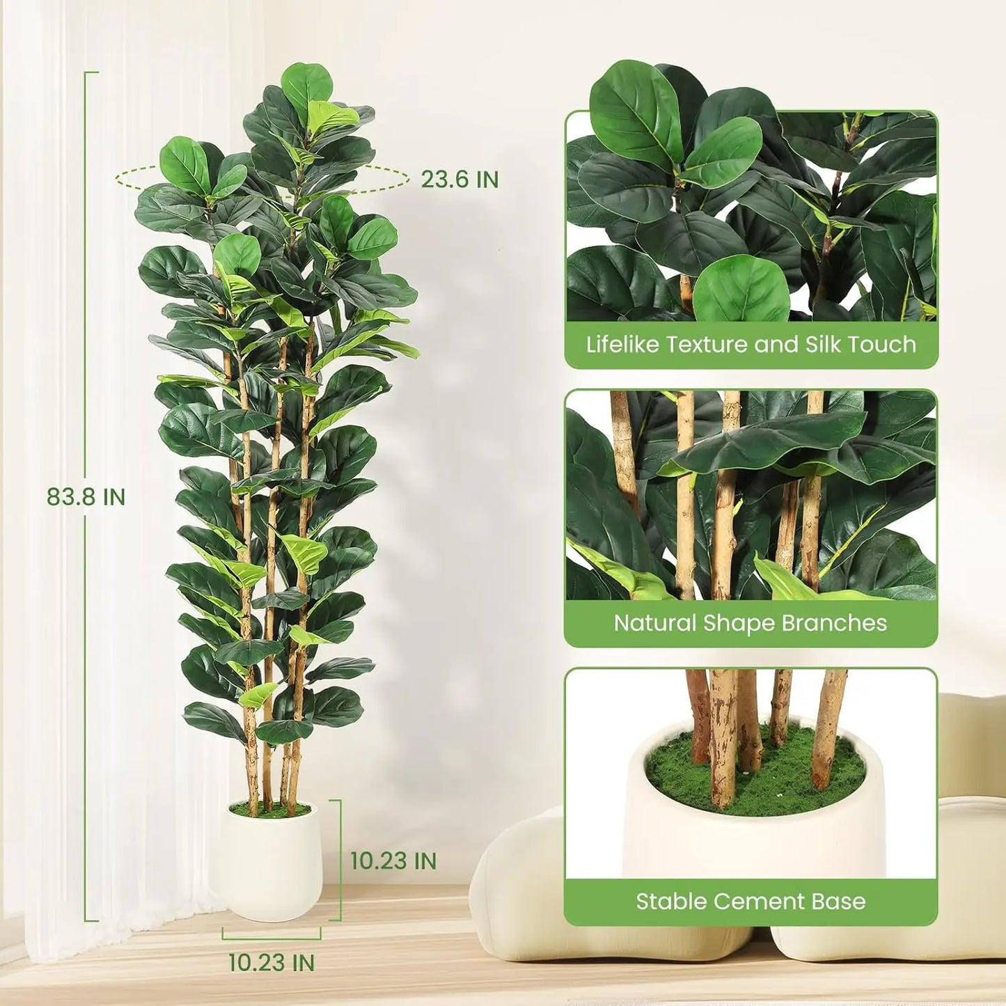 HiMISSCN Artificial Fiddle Leaf Fig Tree With Pot For Home Decor