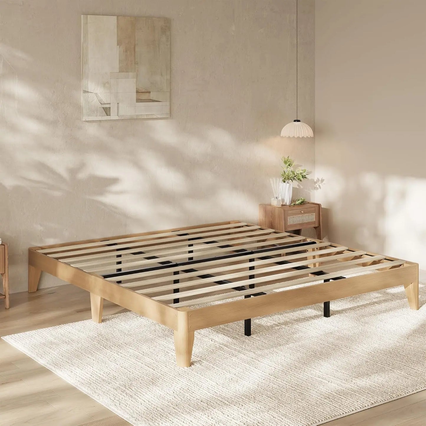 HobbyLane Wood Platform Bed Frame With Slats No Box Spring Needed Noise Free