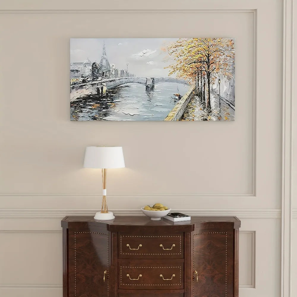 Serene Landscape Abstract Canvas Wall Art With Pine Frame