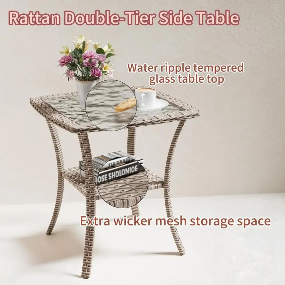 Wicker Patio Furniture Set With Swivel Glider Chairs And Rattan Side Table
