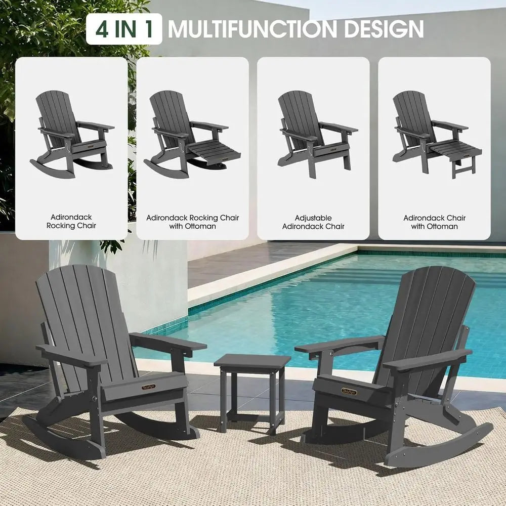 Adirondack Rocking Chair Set With Ottoman Weatherproof Outdoor Furniture