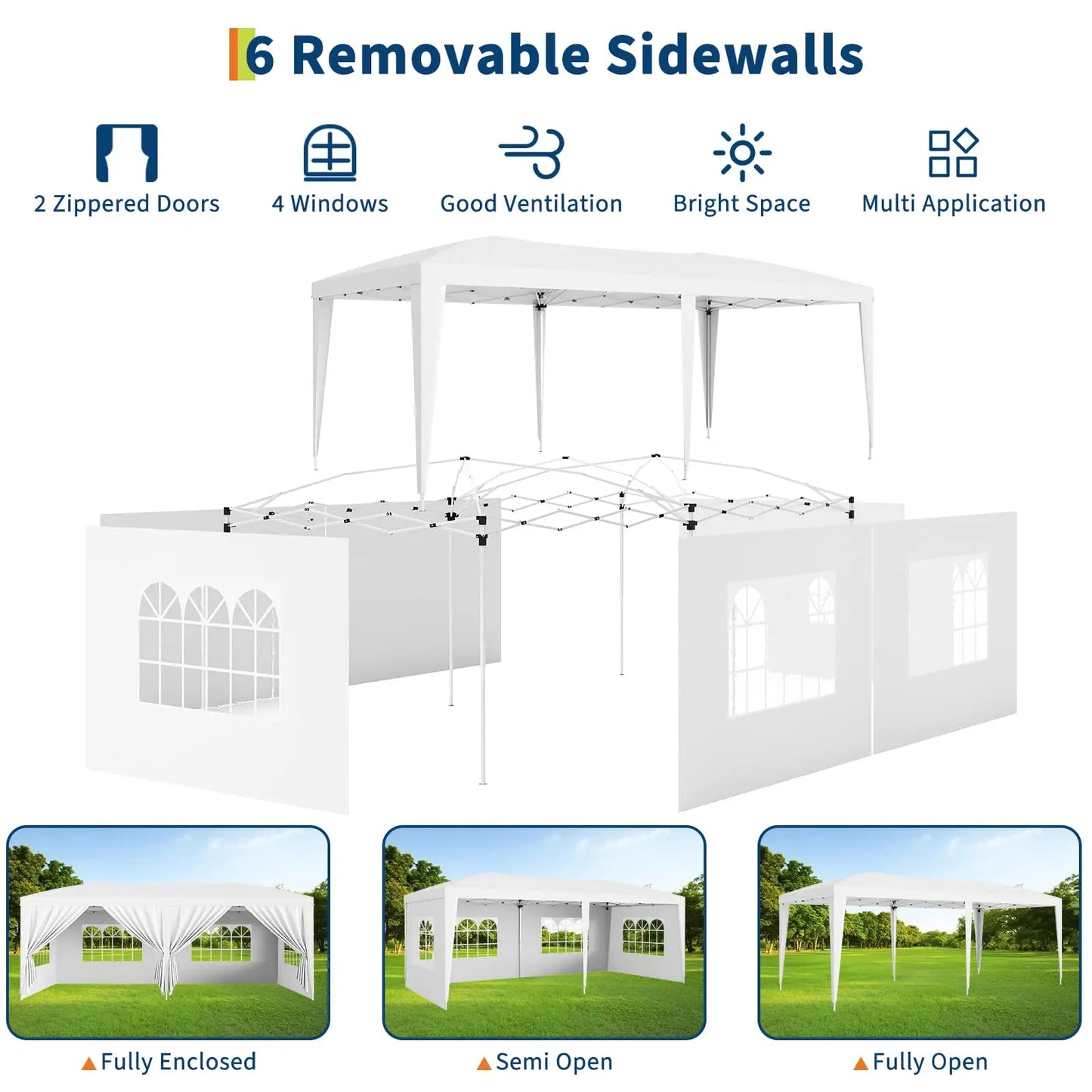 Heavy Duty Pop Up Canopy Tent With Six Removable Sidewalls