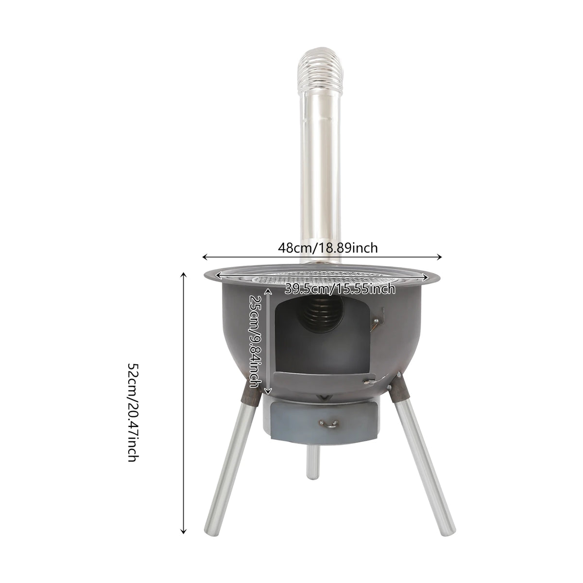 Portable Wood Burning Stove with Grill and Three Pot Rings