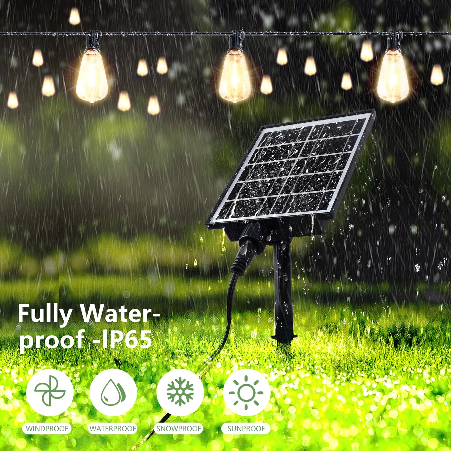 ARLGSITE Solar Outdoor String Lights IP65 Waterproof With Remote Dimming