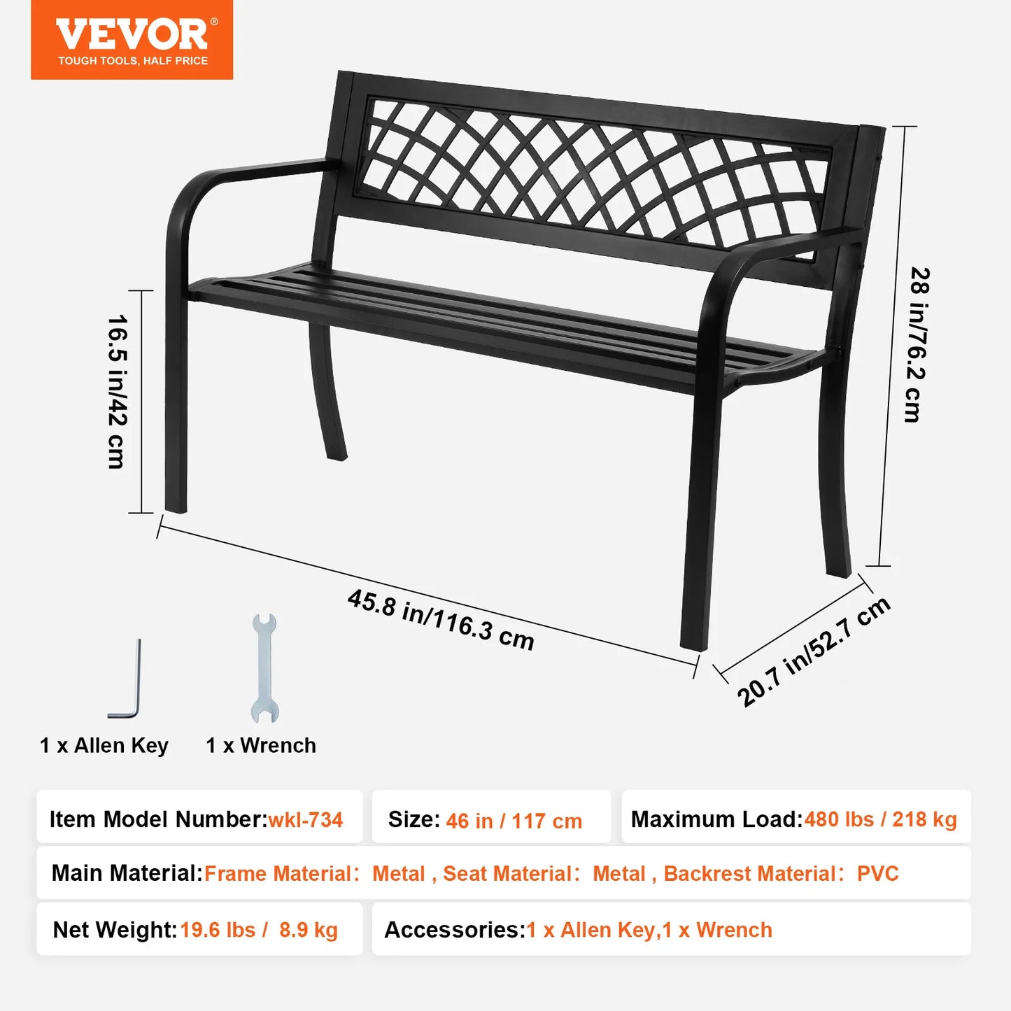 SucceBuy Outdoor Bench Wood Metal Garden Bench Durable