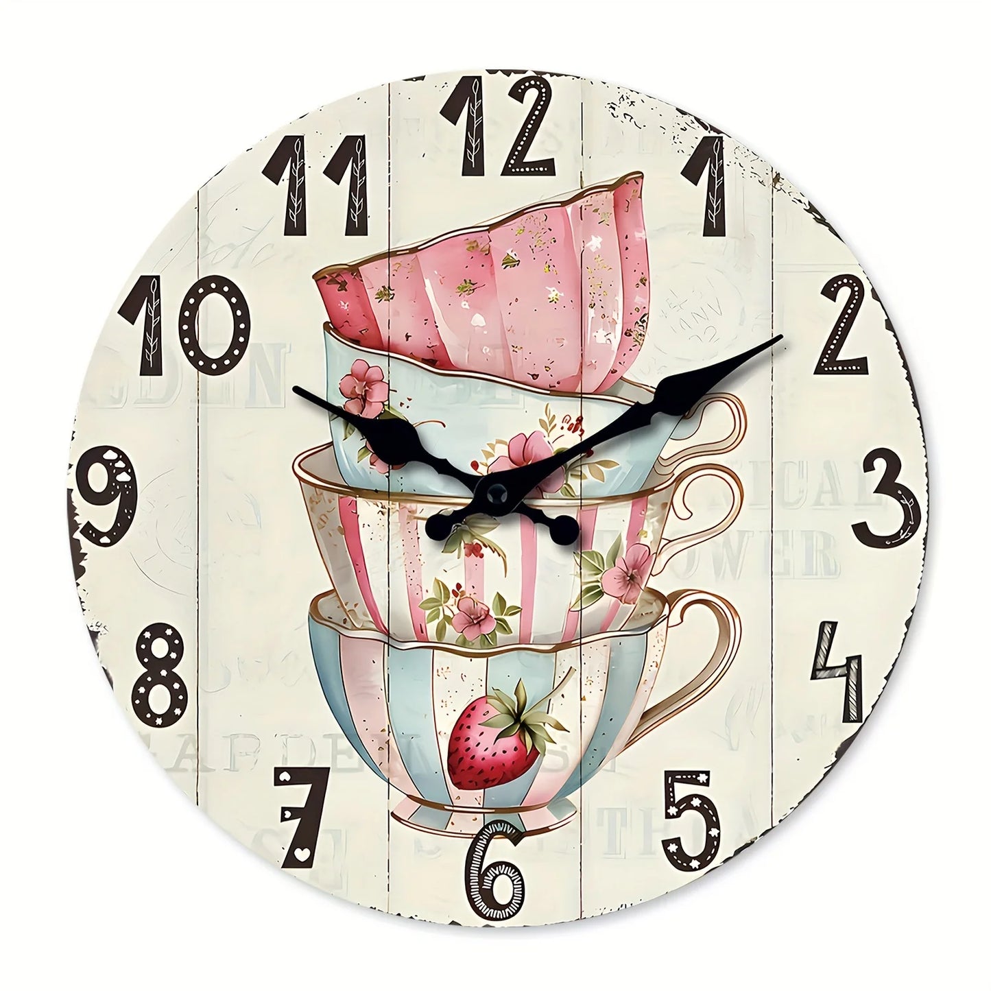 XMSJ Vintage Tea Coffee Cup Wooden Wall Clock Silent Analog