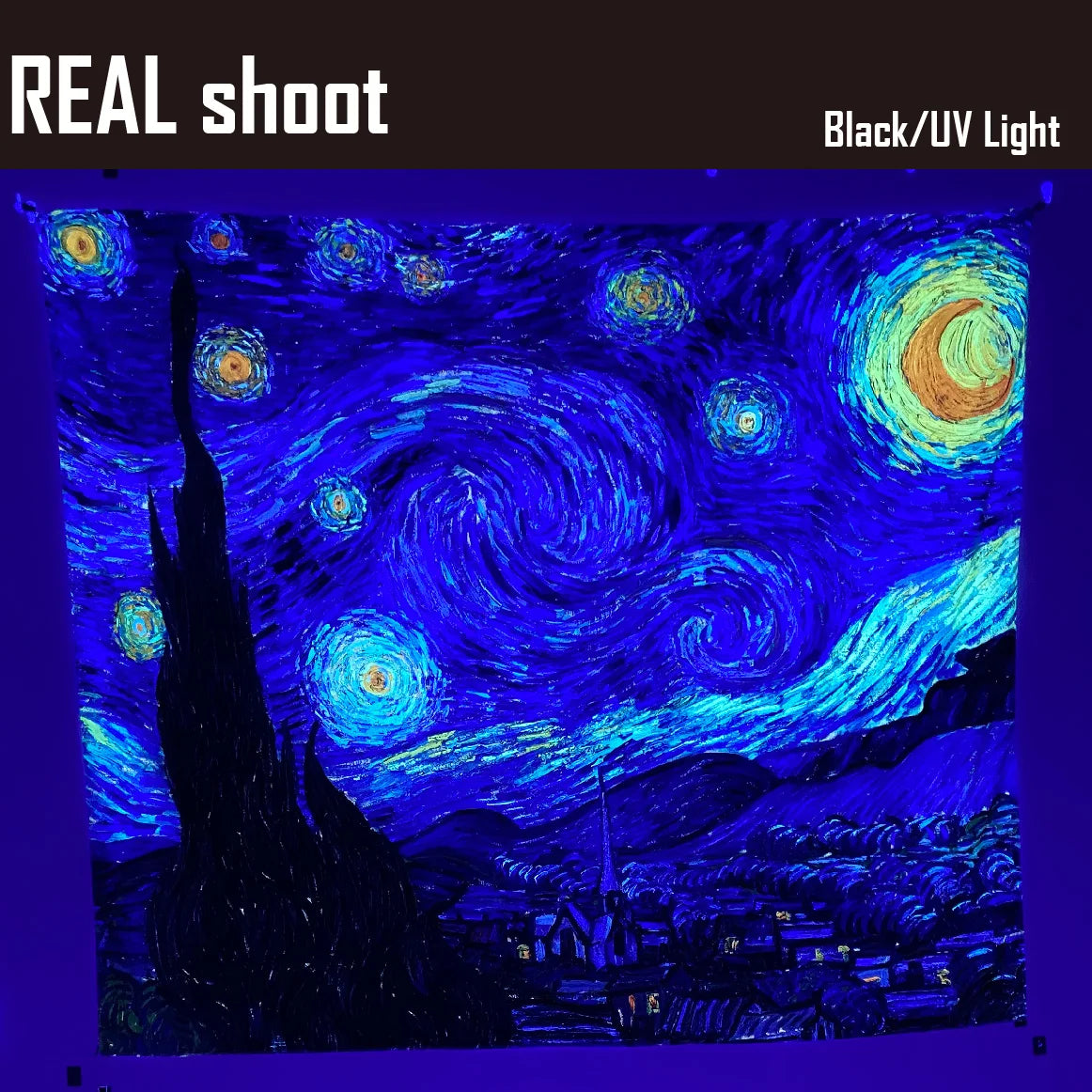 Starry Night UV Reactive Wall Tapestry Polyester Fabric Poster