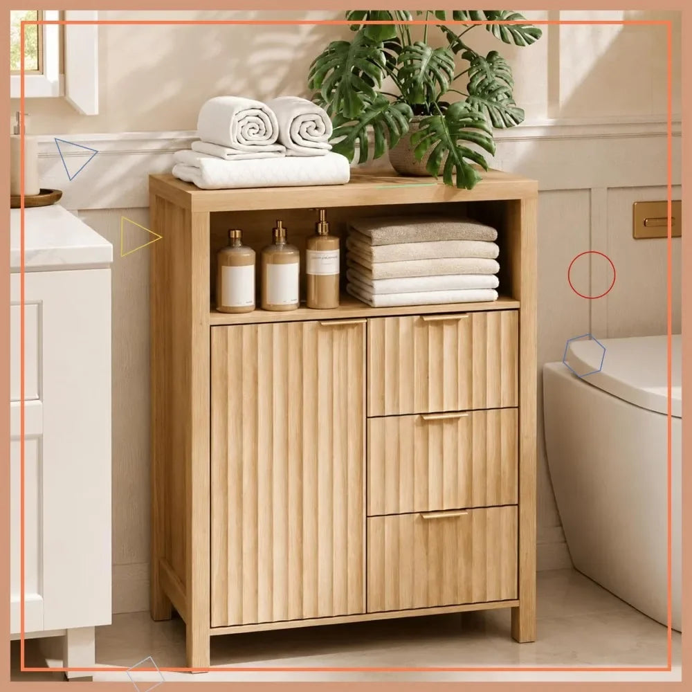 Bathroom Storage Cabinet With Fluted Doors And Adjustable Shelves