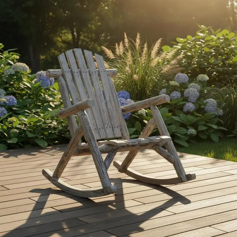 Log Rocking Armchair For Garden Porch Backyard High Back Ergonomic