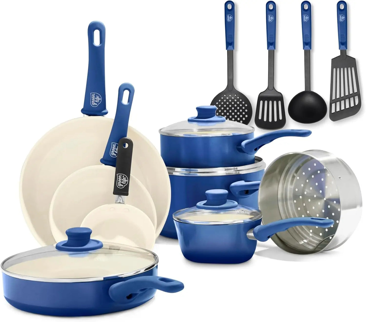Nonstick Ceramic Cookware Set PFAS Free Dishwasher Safe Glass Lids