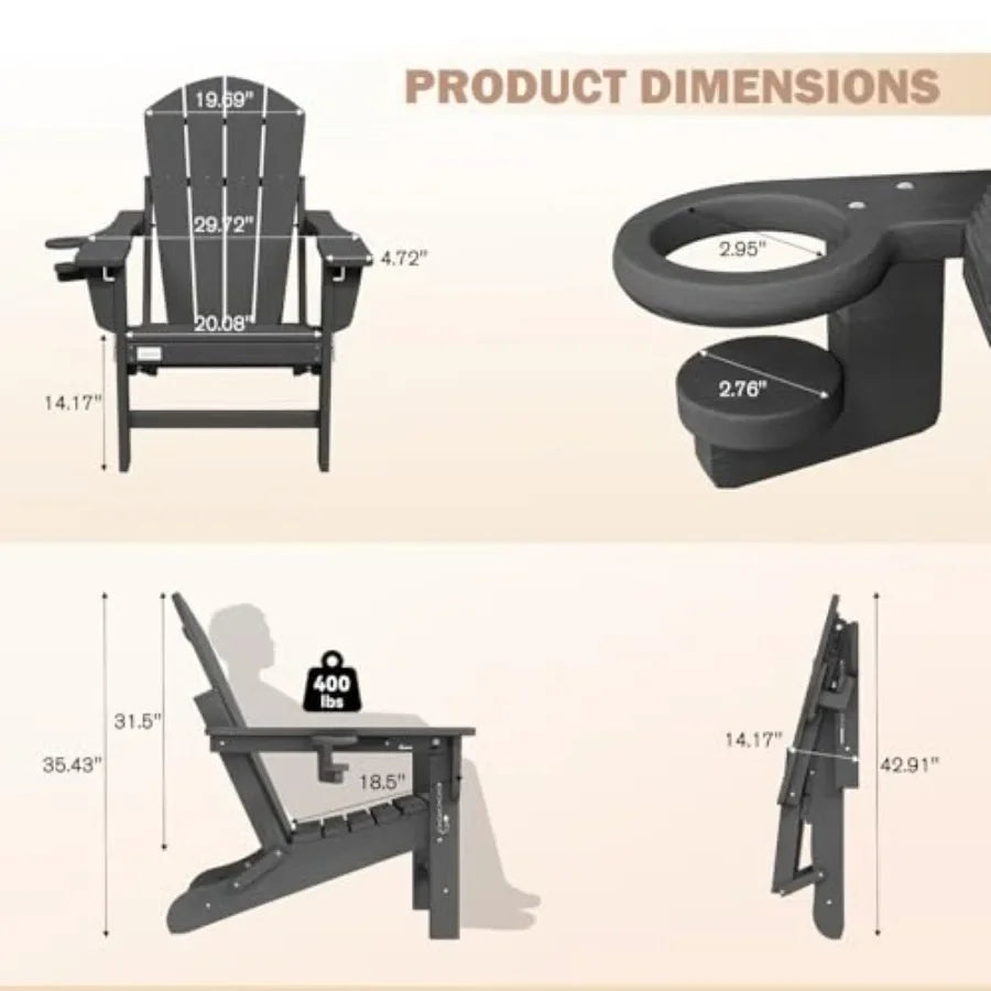 Outdoor Adirondack Chairs Set of 4 HDPE All-Weather, 3-Position Adjustable