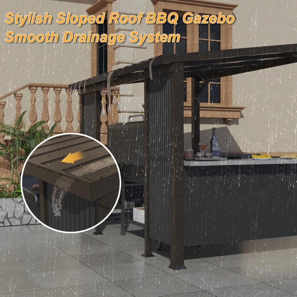 Hardtop Grill Gazebo Outdoor BBQ Shelter With Storage Shelves