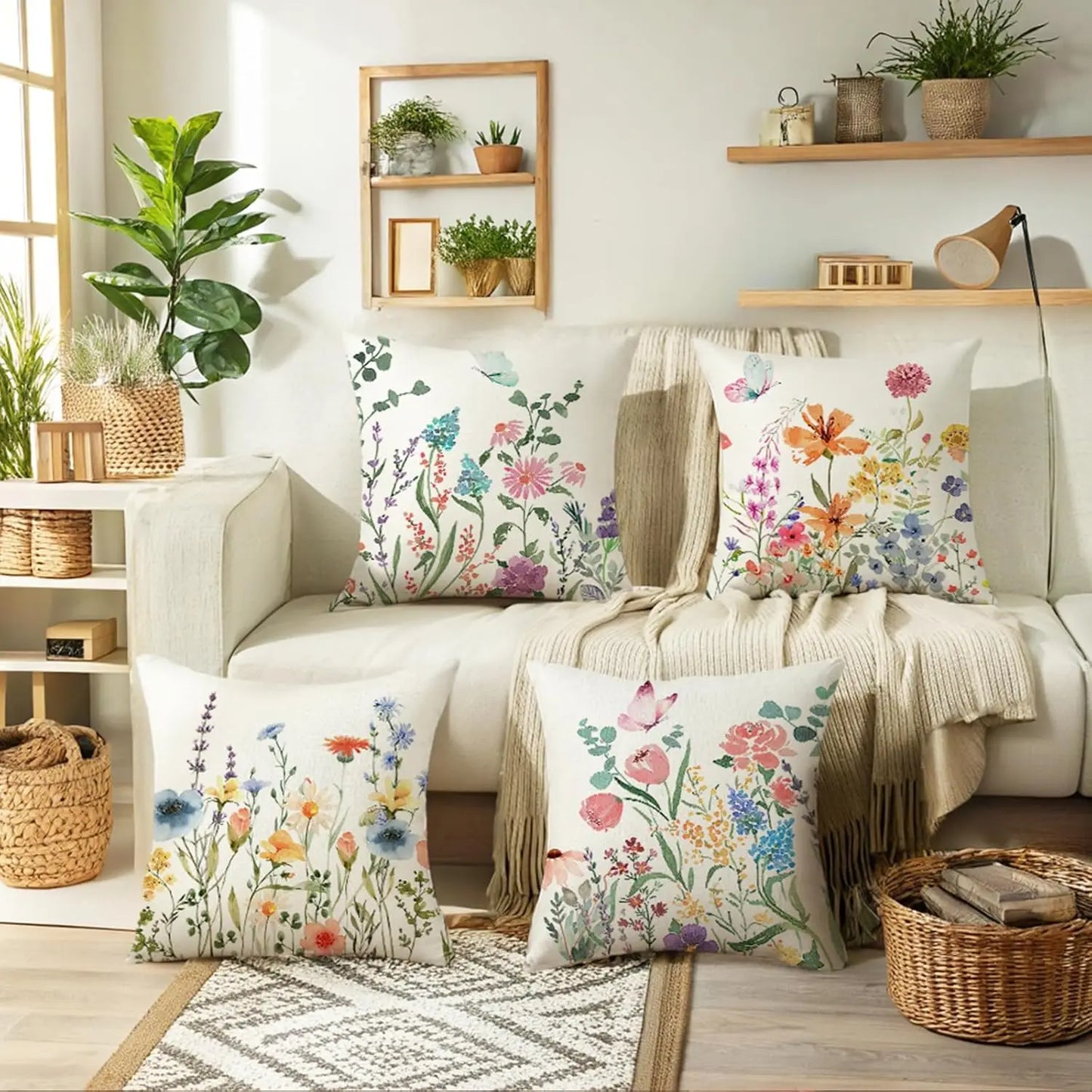 Spring Farmhouse Pillow Covers for Home Decor and Outdoor Use