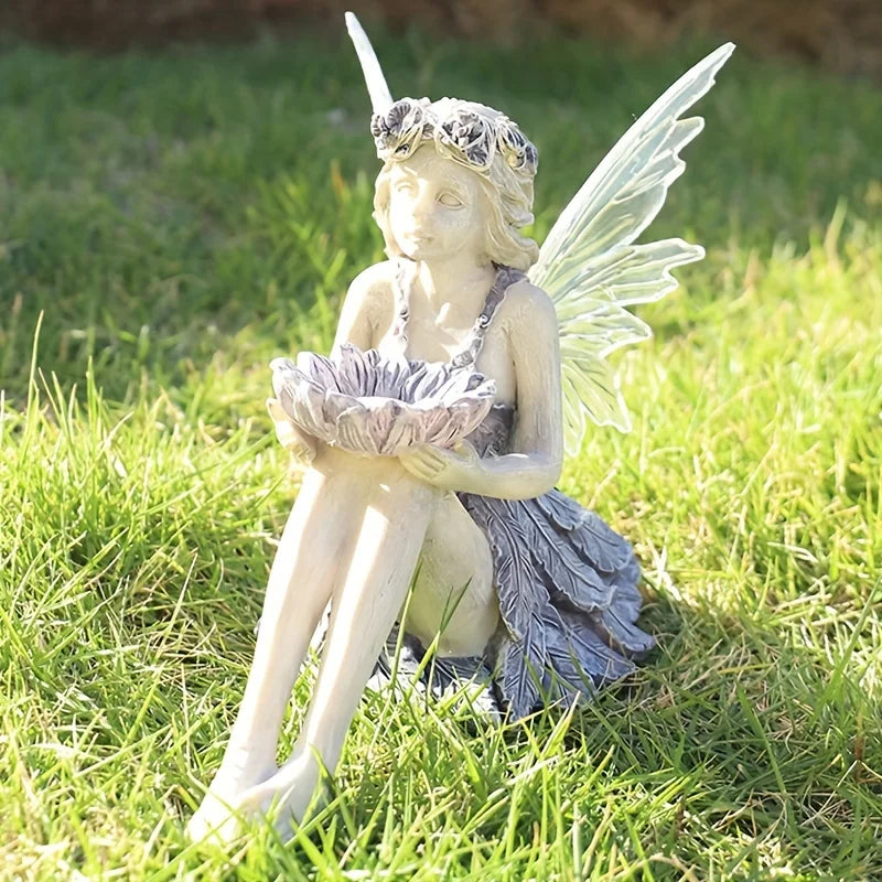 Solar Fairy Garden Statue Light for Outdoor Decoration Resin Flower
