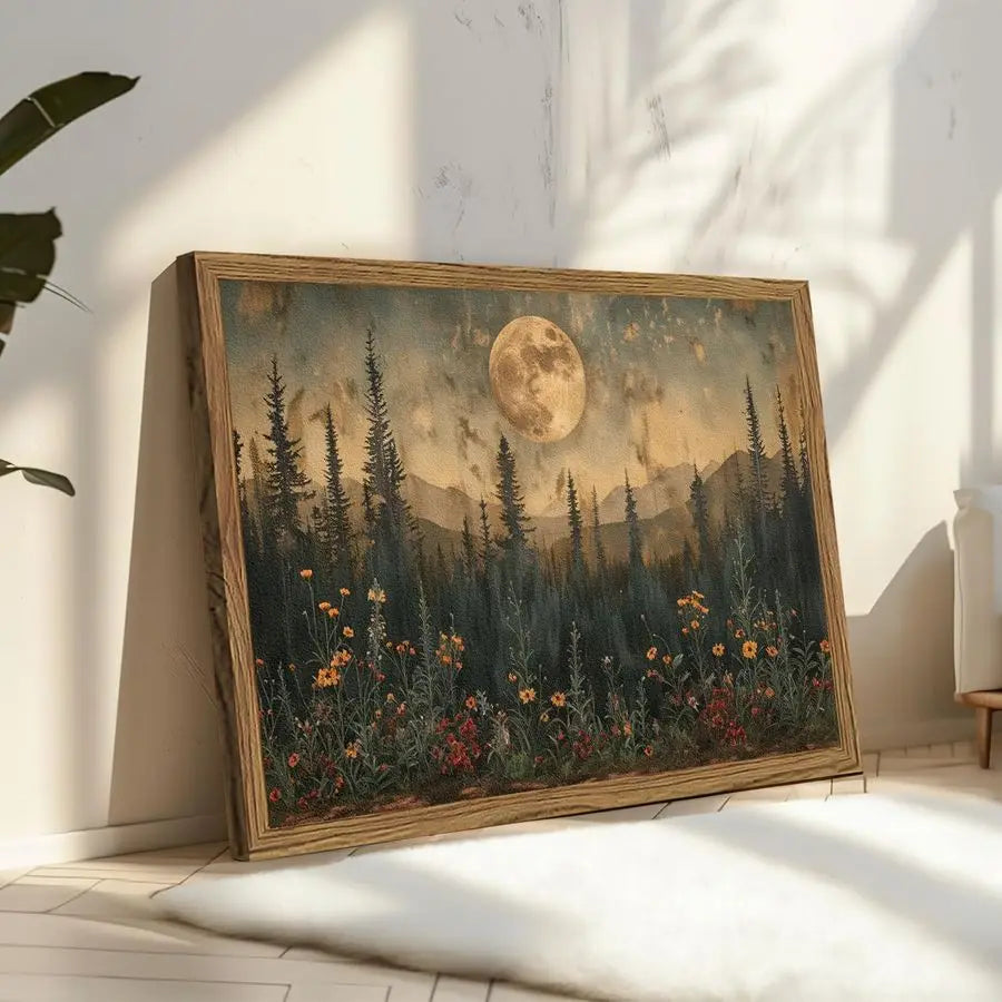 Nature Forest Art Dark Moon Landscape Painting Wall Decor 3D