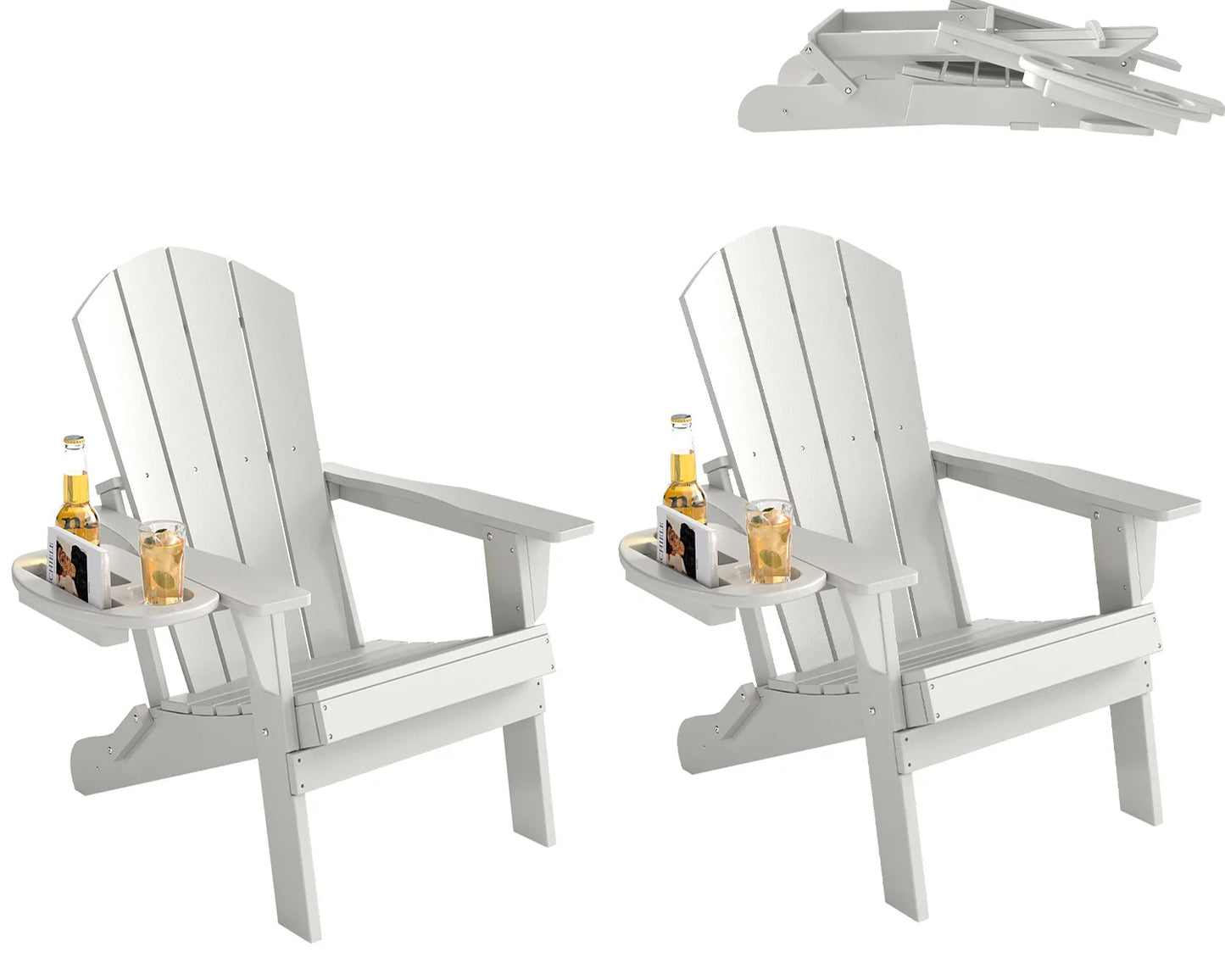 FOOWIN Folding Adirondack Chair Weather Resistant HDPE With Cup Holder