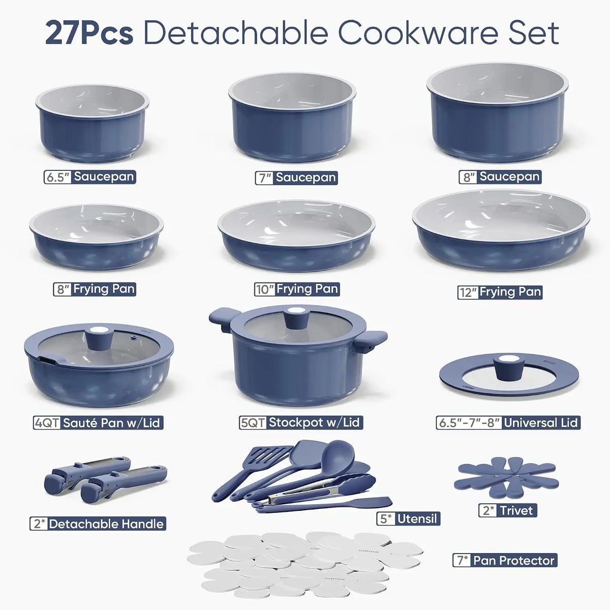 Professional Ceramic Nonstick Cookware Set With Detachable Handles