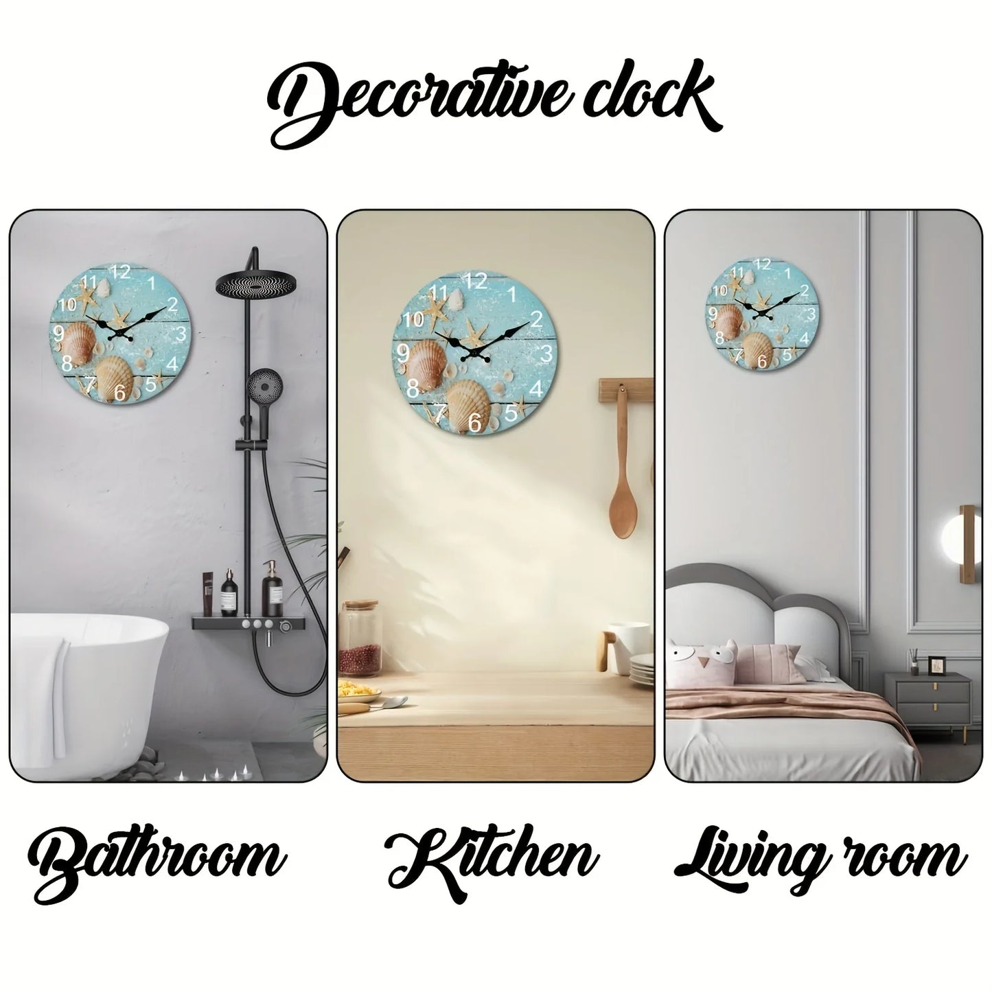XMSJ Tropical Seashells Starfish Wall Clock With Sand Beach Decor