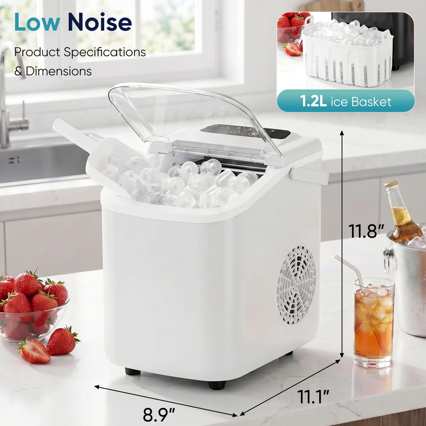 JHK Portable Countertop Ice Maker With Scoop Basket