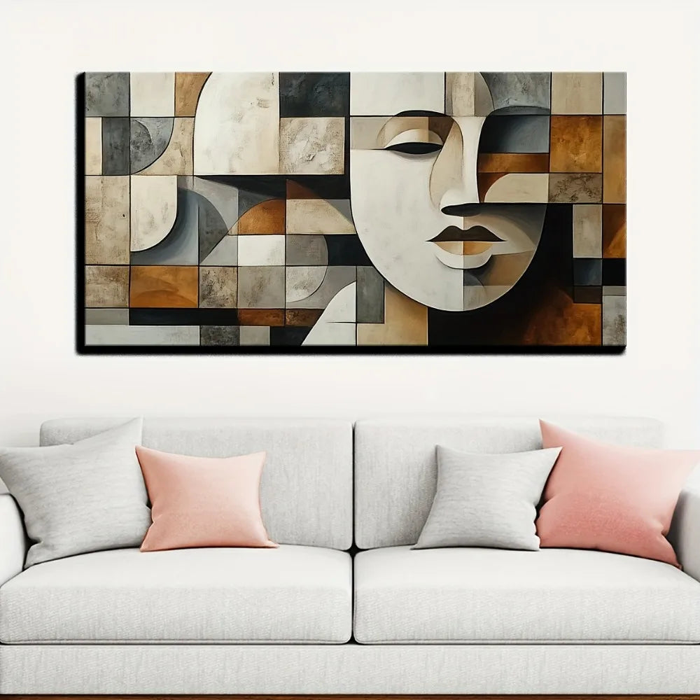 Abstract Geometric Hand Painted Oil Painting In Pine Wood Frame